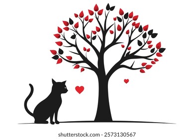 Captivating Cat and Love Tree Shadow Design
