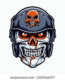 A captivating and chilling skull zombie wearing a helmet vector clip art illustration, evoking fear and suspense, suitable for horror movie posters, haunted attractions, and Halloween events