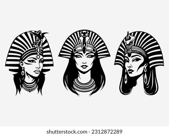 Captivating Cleopatra inspired logo design with a hand drawn touch, exuding elegance, power, and timeless allure. Perfect for luxury brands and beauty businesses.