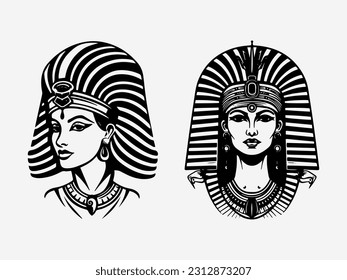 El diseño del logo inspirado en Cleopatra cautivará con un toque de mano, exuberante elegancia, poder y encanto intemporal. Perfecto para marcas de lujo y negocios de belleza.