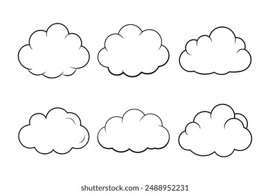 Ilustración cautivadora del conjunto de Paquetes del Vector de arte de la línea de la nube para los gráficos digitales e impresos.