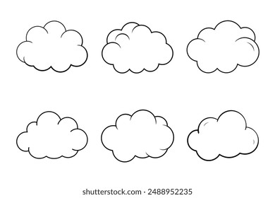 Ilustración cautivadora del conjunto de Paquetes del Vector de arte de la línea de la nube para los gráficos digitales e impresos.