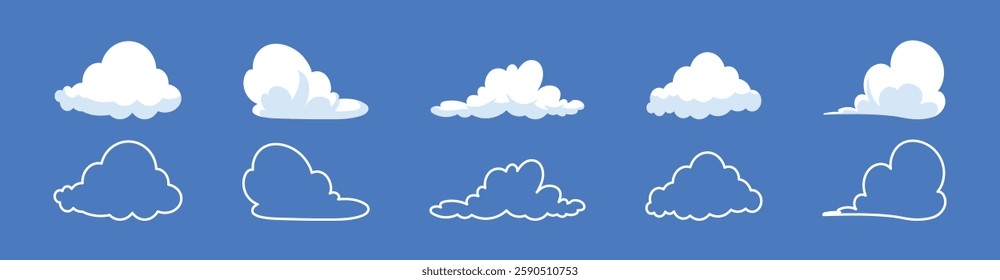 Captivating Cloud Line Art Vector Bundle Set Illustration for Digital and Print Graphics.