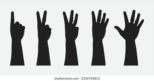 Captivating Collection, Human Hand Silhouettes Demonstrating Numerical Gestures 1 to 5 - Vector Set for All Your Creative Projects