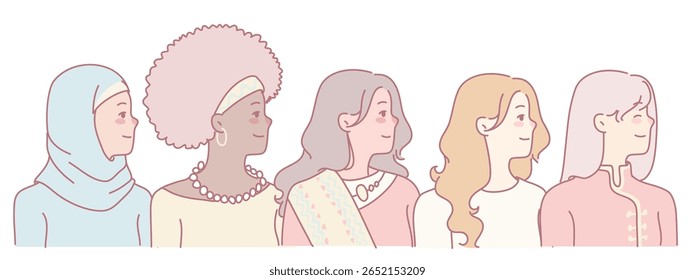 Uma coleção cativante de perfis de mulheres ilustradas que mostram significativamente a diversidade e a expressão cultural