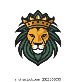 A captivating and commanding lion wearing a crown mascot logo vector clip art illustration, with piercing eyes and a confident stance, guaranteed to leave a lasting impression on your designs