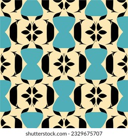 Captivating composition of a black and blue pattern against a crisp white background, displaying an art deco inspired design that seamlessly repeats, making it an ideal choice for fabric.