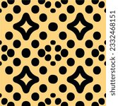 Captivating composition featuring a black and yellow background adorned with circles and dots, reminiscent of mesmerizing fractal patterns such as the Sierpinski Gasket and Voronoi patterns.
