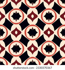 Captivating composition where red circles gracefully adorn a black and white background, forming geometric pattern ornaments reminiscent of the captivating art deco style often found.