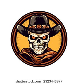 Una calavera cautivadora y atrevida usando una ilustración de un clip vectores de sombrero de vaquero, con una expresión valiente y un toque de estilo occidental, garantizó hacer una declaración audaz en sus diseños