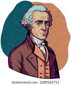 Captivating and detailed illustration of Antoine Lavoisier, the renowned 'Father of Modern Chemistry.' This portrait, in a refined caricature style, celebrates the legacy of a scientific pioneer. 