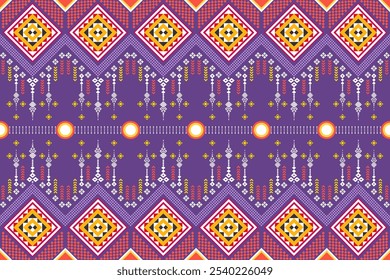 A captivating digital artwork showcasing a traditional Thai silk pattern. The design features intricate geometric patterns and floral motifs in warm tones 