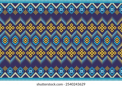 A captivating digital artwork showcasing a traditional Southeast Asian textile pattern. The design features intricate geometric patterns in vibrant colors 