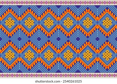 A captivating digital artwork showcasing a traditional Thai silk pattern. The design features intricate geometric patterns