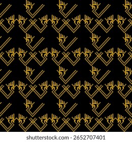 Um modelo digital cativante apresenta formas de diamante dourado interligadas em um fundo escuro, criando um design simétrico
