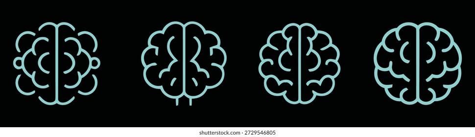 A captivating display of four glowing teal brain icons on a stark black background