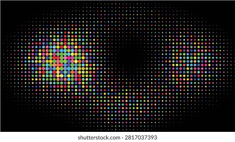 A captivating display of multicolored dots forming an abstract eye pattern against a dark backdrop