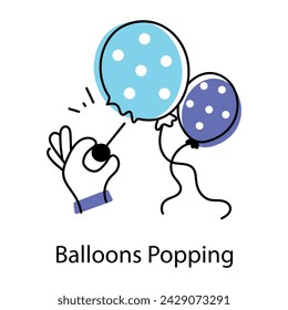 Captivating doodle icon of balloons popping with needle