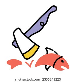 Captivating doodle icon of fish cutting  