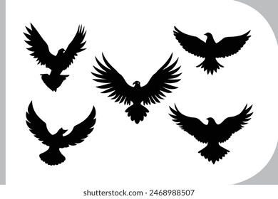 Captivating Eagle Silhouettes Vector Set: Experience the majesty unleashed with these stunning designs. Perfect for nature, art, and wildlife projects.