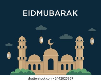 Captivating Eid Mubarak Illustration Lifelike Gracing the Scenic Mosque