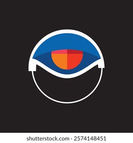 A captivating eye-shaped logo featuring a bold blue arch and a vibrant orange-red core with modern geometry