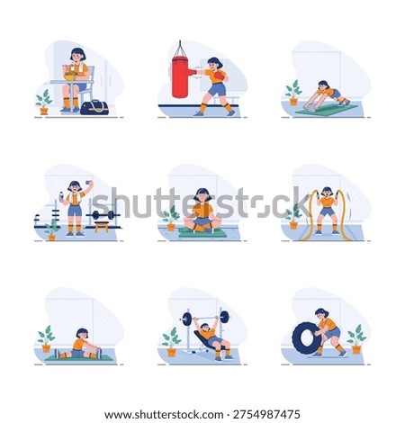 A captivating fitness and workout training flat style illustration, editable vectors