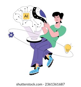Captivating flat illustration of brain hologram 