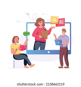 A captivating flat illustration of language tutoring 

