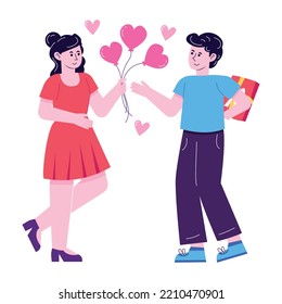 A captivating flat illustration of romantic couple 