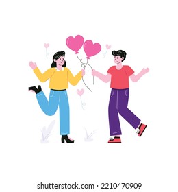Una fascinante ilustración plana de una pareja romántica 