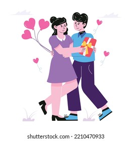 Una fascinante ilustración plana de una pareja romántica 