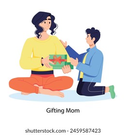 A captivating flat illustration of son gifting mom 