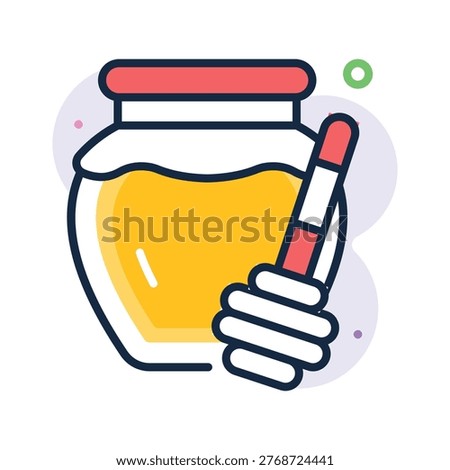A captivating flat outline icon of honey jar container with honey dipper