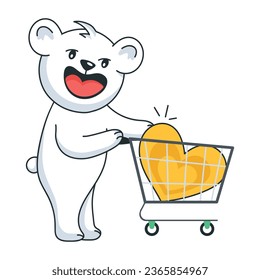 Captivating flat sticker of bear shopping 