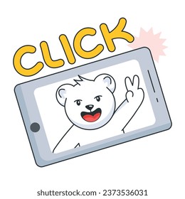 Captivating flat sticker of click selfie 