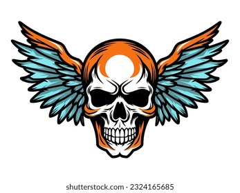 A captivating fusion of darkness and grace a hand-drawn logo design showcasing a skull embraced by majestic wings