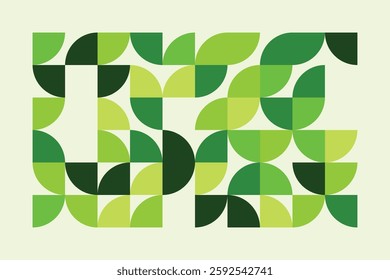 A captivating geometric artwork featuring abstract green shapes forming a harmonious composition. The blend of curves and squares creates a modern, structured yet organic visual experience.