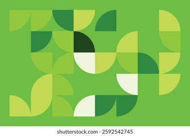 A captivating geometric artwork featuring abstract green shapes forming a harmonious composition. The blend of curves and squares creates a modern, structured yet organic visual experience.