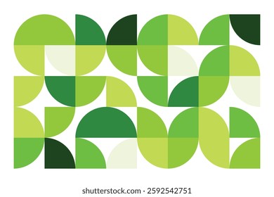 A captivating geometric artwork featuring abstract green shapes forming a harmonious composition. The blend of curves and squares creates a modern, structured yet organic visual experience.