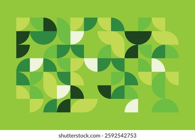 A captivating geometric artwork featuring abstract green shapes forming a harmonious composition. The blend of curves and squares creates a modern, structured yet organic visual experience.