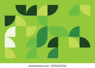 A captivating geometric artwork featuring abstract green shapes forming a harmonious composition. The blend of curves and squares creates a modern, structured yet organic visual experience.