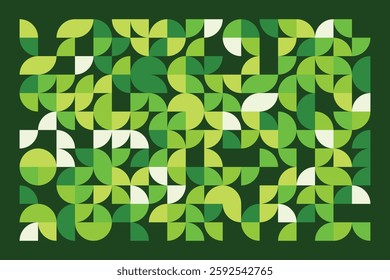 A captivating geometric artwork featuring abstract green shapes forming a harmonious composition. The blend of curves and squares creates a modern, structured yet organic visual experience.