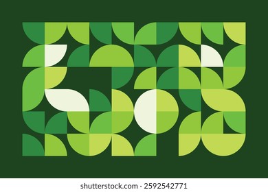 A captivating geometric artwork featuring abstract green shapes forming a harmonious composition. The blend of curves and squares creates a modern, structured yet organic visual experience.