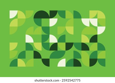 A captivating geometric artwork featuring abstract green shapes forming a harmonious composition. The blend of curves and squares creates a modern, structured yet organic visual experience.