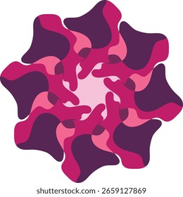 A captivating geometric design featuring an abstract pattern with bold pink and purple shapes against a white background.