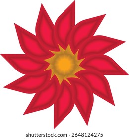 A captivating geometric design featuring a flower pattern with bold red petals and a yellow center against a white background.