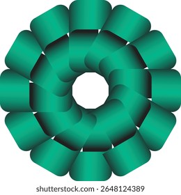 A captivating geometric design featuring a spiral arrangement of green shapes against a white background.
