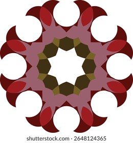 A captivating geometric design featuring a star pattern with bold red shapes and brown accents against a white background.