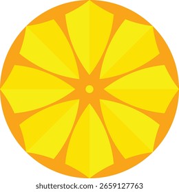 Un diseño geométrico cautivador con un patrón de estrellas con Formas amarillas y acentos naranjas sobre un fondo blanco.
